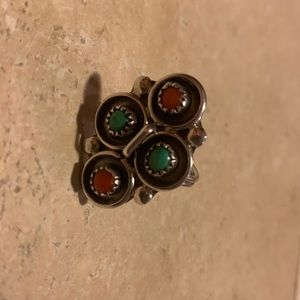 Vintage Silver, turquoise and coral ring size 8.5-9